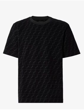 Fendi Men's Black Pique T-Shirt FF Monogram Large